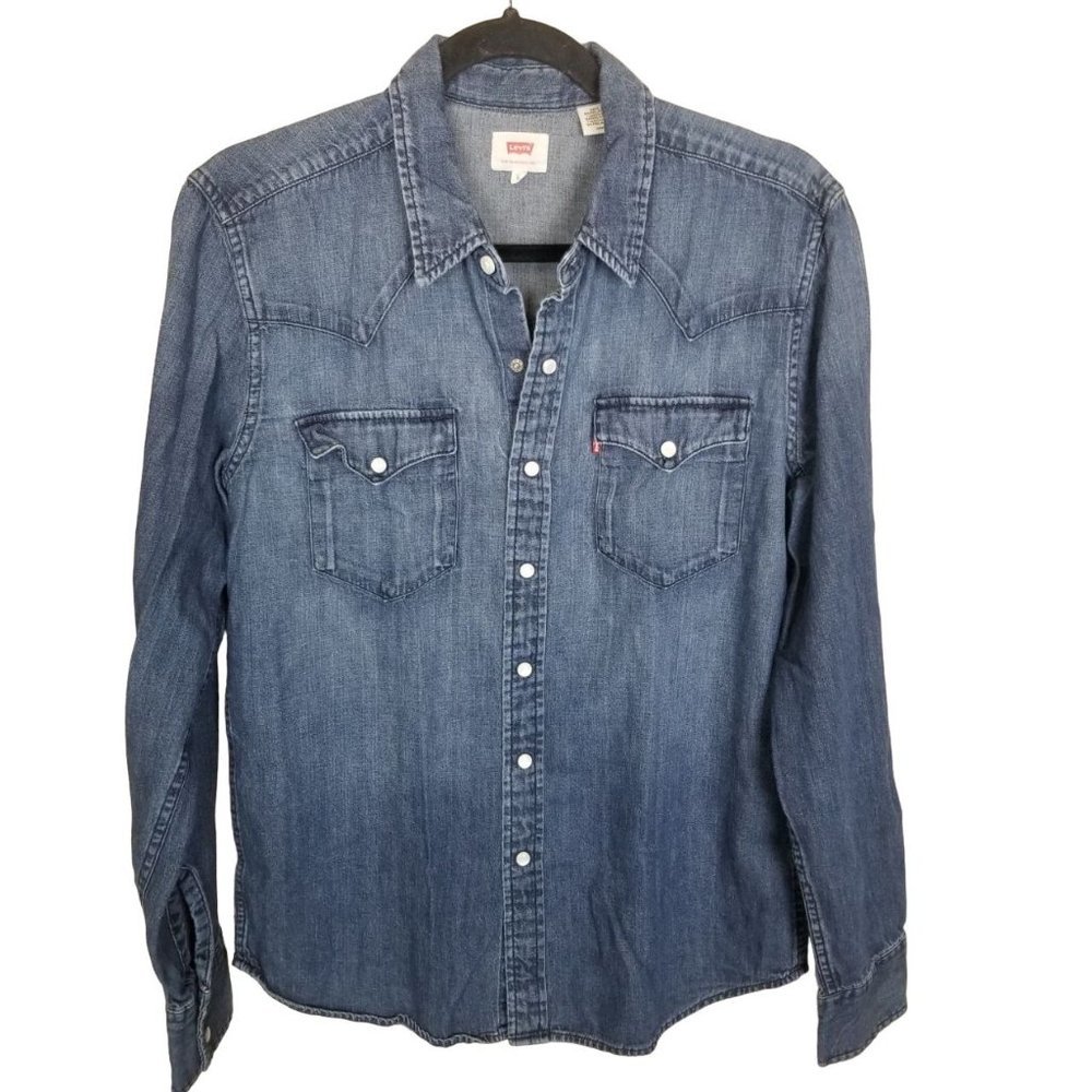Levi's Womens S Blue Dark Wash Long Sleeves Snap F